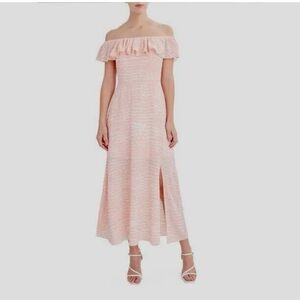 BCBG Paris Women's Off the Shoulder Maxi Dress, Sandy Dots,Size:XXL spring party